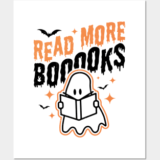 Read More Books Halloween Cute Ghost Boo Librarian Teacher Posters and Art